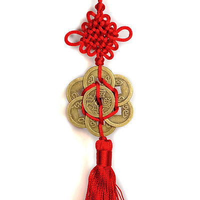 Feng Shui 8 Chinese Coins Tassel with Mystic Knot - Abundance, Money, Wealth.