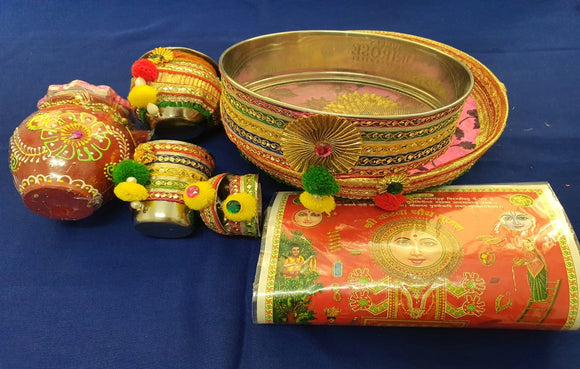 Karwachauth Indian Traditional Decorative Pooja Thali Red