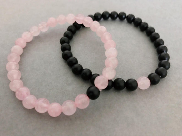 Couple Bracelet - Beautiful, Classy Original Rose quartz and Onyx for Love